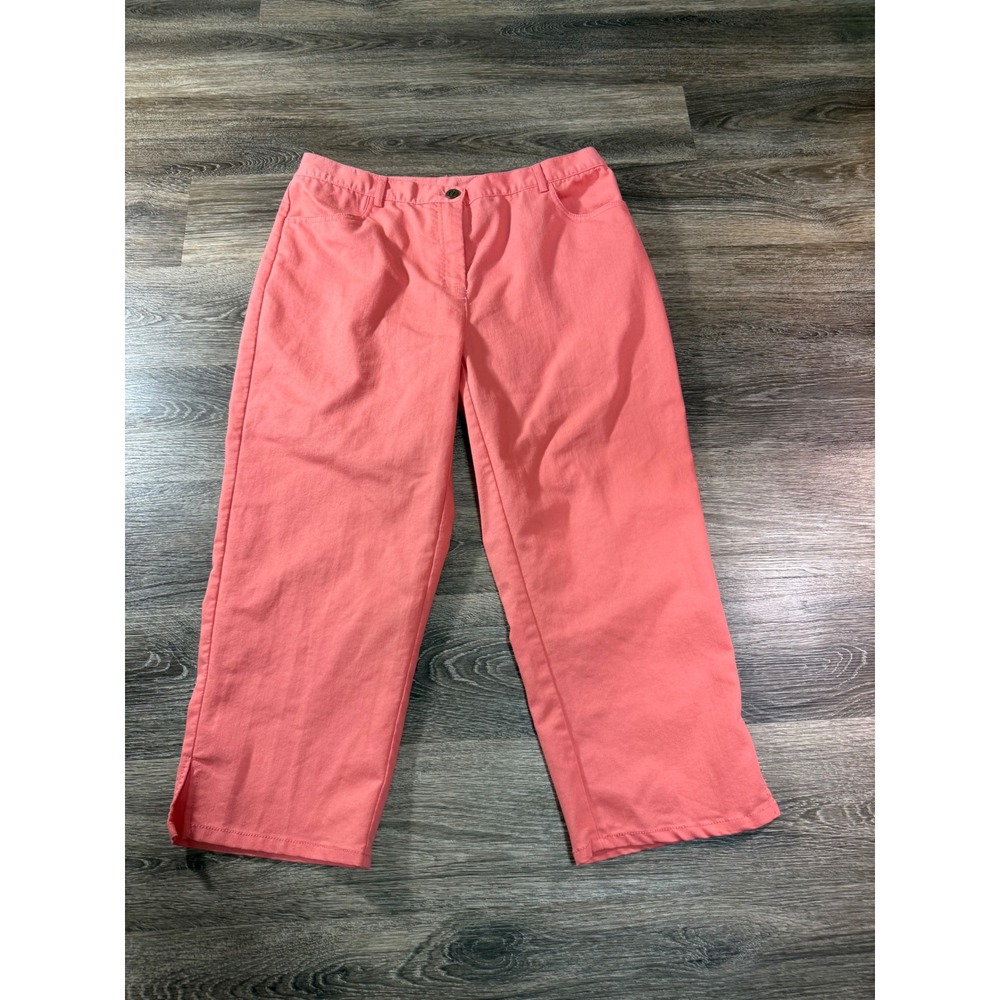 Ruby Rd Favorites‎ Coral Pink Crop Pants Women Size 12 Stretch Straight Leg Slit